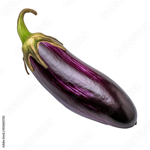 Single purple eggplant isolated on white background Vegetable organic healthy food concept photo