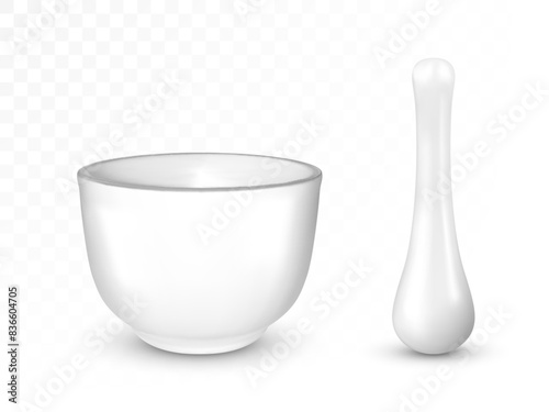 White porcelain mortar and pestle vector set