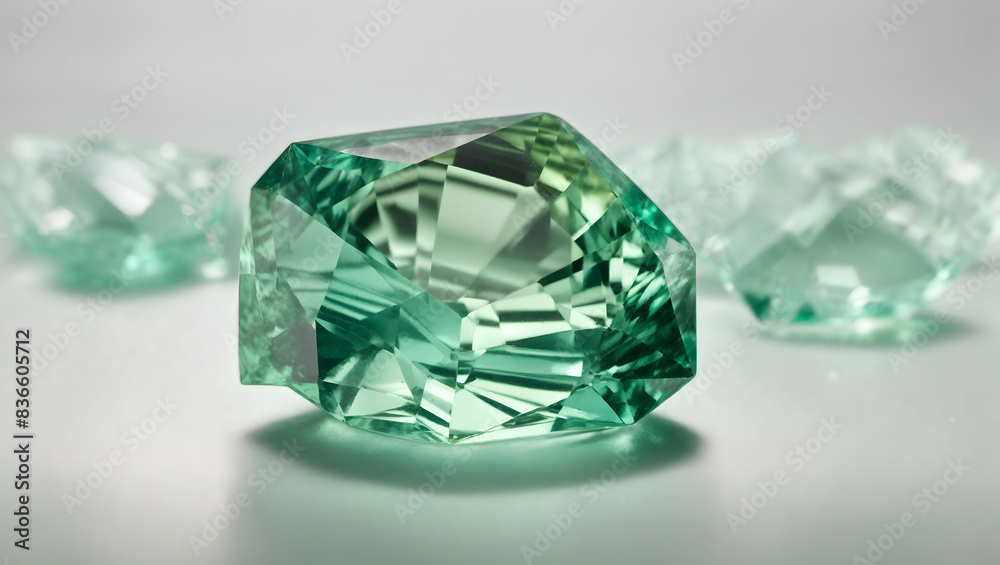 Majestic view of a green beryl gemstone radiating with a kaleidoscope of lights and colors Majestic view of a green beryl gemstone radiating with a kaleidoscope of lights and colors