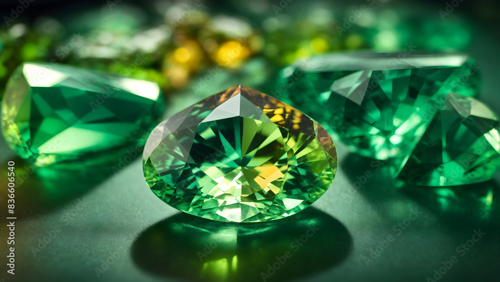 Majestic view of a green beryl gemstone radiating with a kaleidoscope of lights and colors Majestic view of a green beryl gemstone radiating with a kaleidoscope of lights and colors