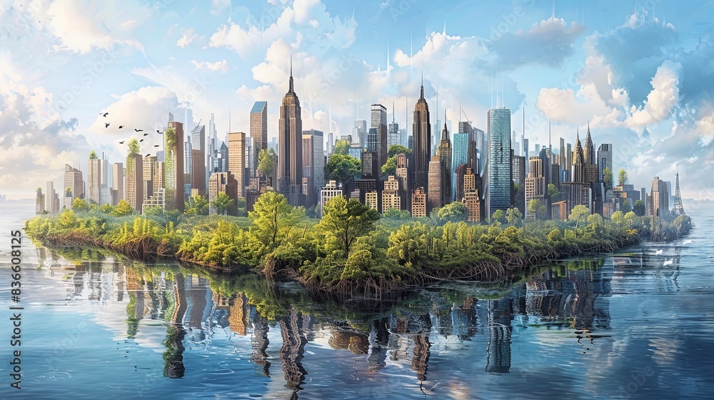 Fototapeta premium Urban Sprawl Island in Digital Art