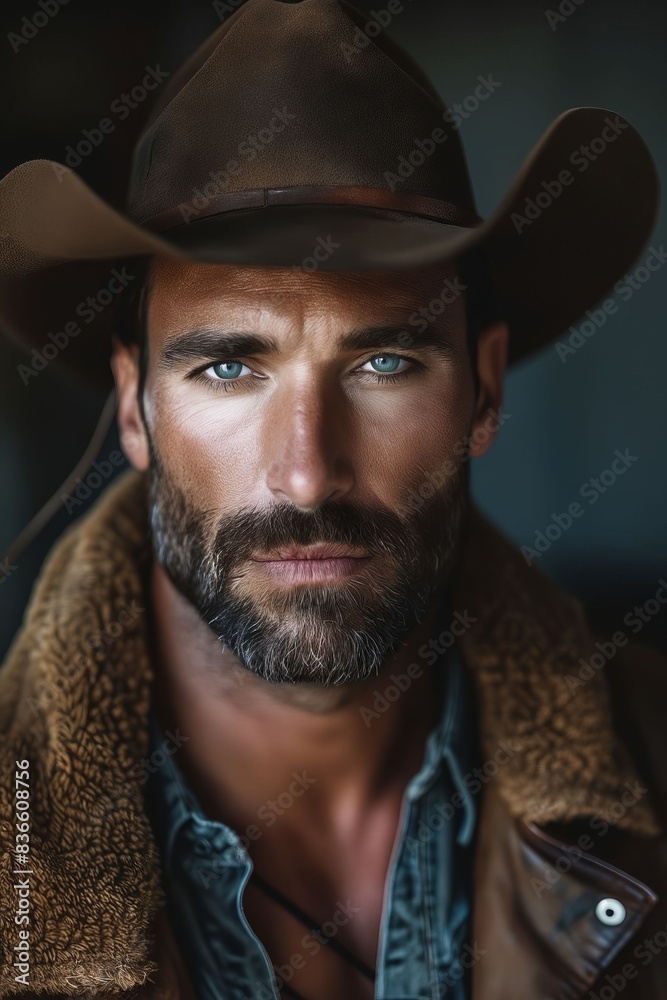 A man in a cowboy hat and jacket. A man in a cowboy hat and jacket.