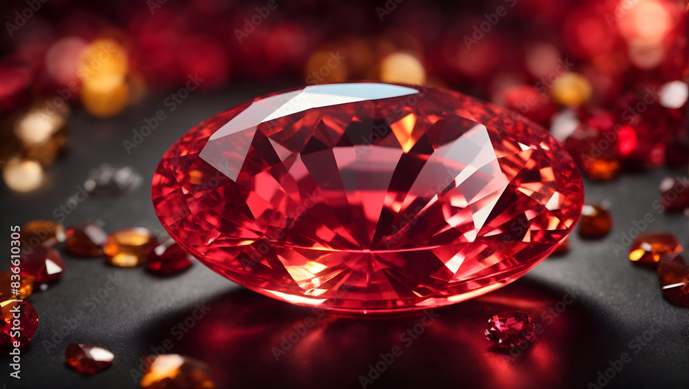 Majestic view of a red beryl gemstone radiating with a kaleidoscope of lights and colors Majestic view of a red beryl gemstone radiating with a kaleidoscope of lights and colors