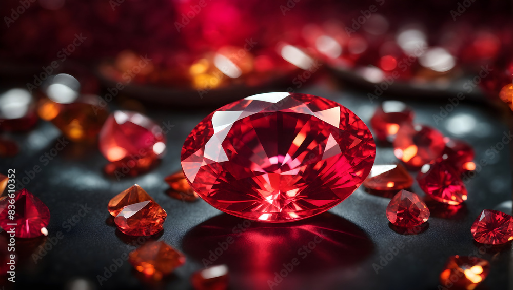 Majestic view of a red beryl gemstone radiating with a kaleidoscope of lights and colors Majestic view of a red beryl gemstone radiating with a kaleidoscope of lights and colors