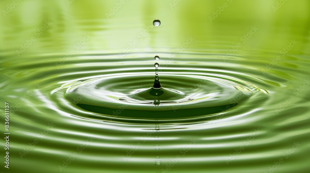 Macro Shot of Water Droplet on Green Leaf Ready to Fall, Symbolizing Purity and Natural Cycle. Macro Shot of Water Droplet on Green Leaf Ready to Fall, Symbolizing Purity and Natural Cycle.
