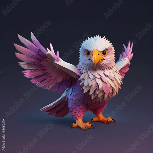 a detailed illustration of a print of a cute colorful baby eagle