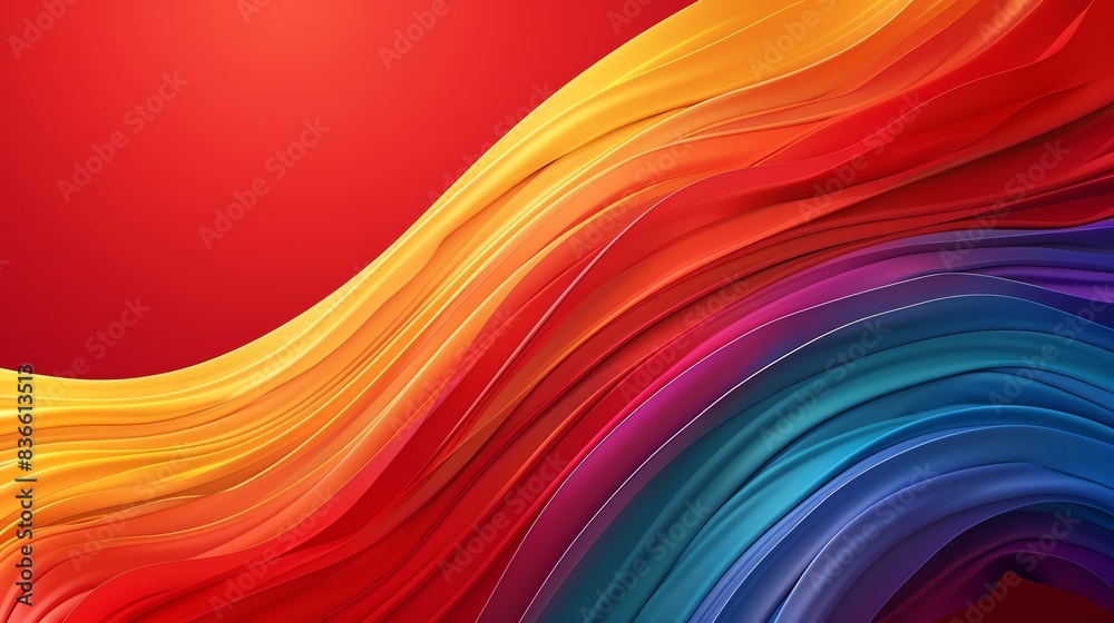 Fototapeta premium rainbow colors, wave gradient shape over Ruby red background, round, centered