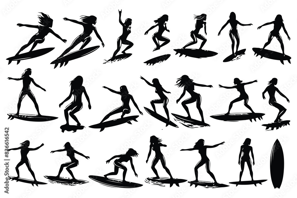 Vector Surfer is Surfing Silhouettes Sublimation collection in different poses Vector Surfer is Surfing Silhouettes Sublimation collection in different poses