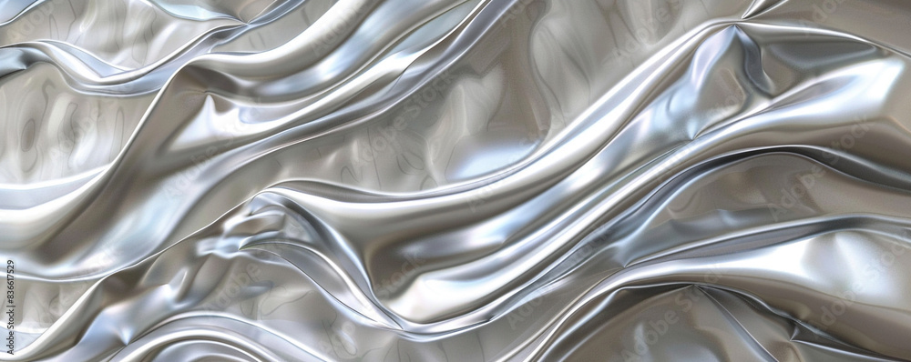 A stunning 3D wall art installation of cascading silver waves, meticulously detailed to add elegance and modernity to any room. A stunning 3D wall art installation of cascading silver waves, meticulously detailed to add elegance and modernity to any room.
