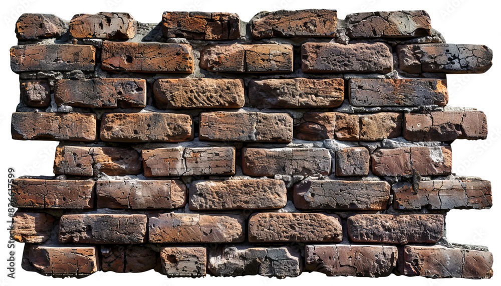 Obraz premium Close-up of an old rustic brick wall with aged, weathered bricks, showing texture and historical character for background or design projects.