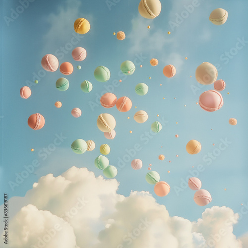 Several pastel candies in the pastel sky