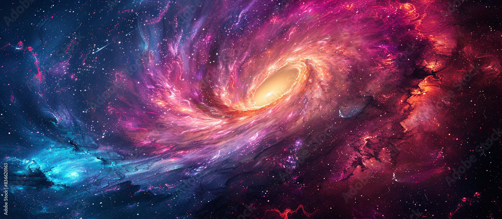 A vibrant 3D wall art piece depicting a swirling galaxy with luminescent stars and deep cosmic hues, creating a mesmerizing decor element.