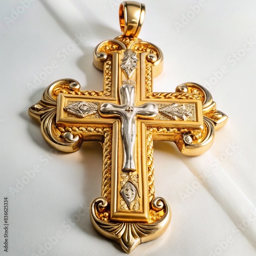 silver and gold cross, 2k, ultra HD, realistic, white background