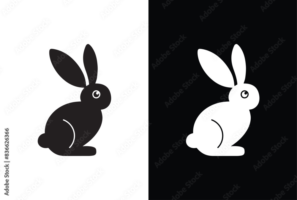 Black white side silhouette of a rabbit isolated on white black background. Black white side silhouette of a rabbit isolated on white black background.