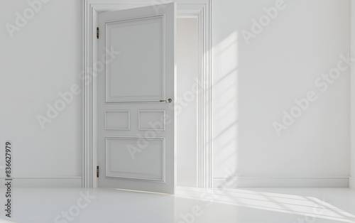 A closed white door with a white wall