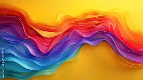 rainbow colors, wave gradient shape over Amber yellow background, round, centered photo
