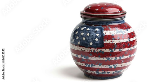 Vintage American Flag Cookie Jar on White Isolated Background photo