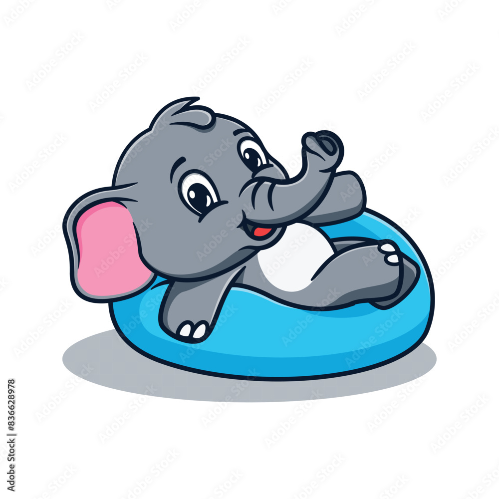 Fototapeta premium cartoon illustration design of a cute and kawaii elephant sitting on a beanbag