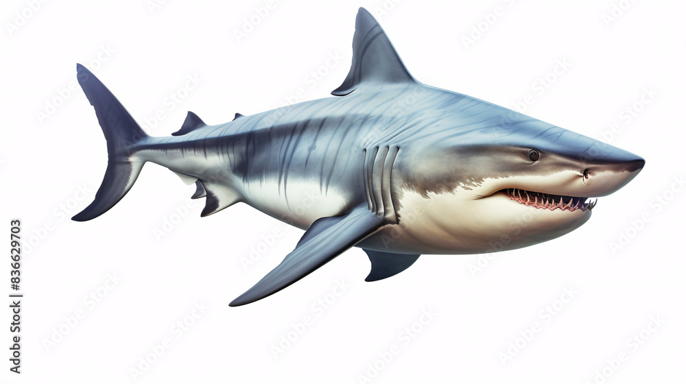 Fototapeta premium Realistic Illustration of a Great White Shark on White Background