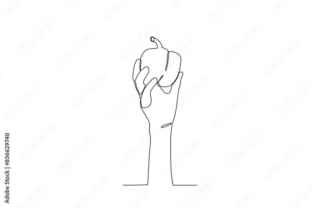 Single continuous line drawing of a Hand holding paprika ,world vegetarian day concept. One line draw design vector illustration
Single continuous line drawing of a Hand holding paprika ,world vegetarian day concept. One line draw design vector illustration