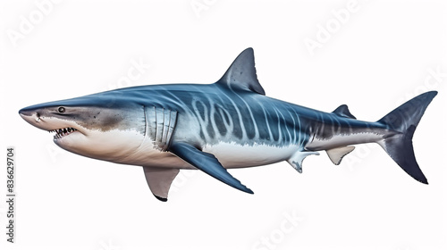 High-Resolution Illustration of a Great White Shark with Detailed Markings on White Background