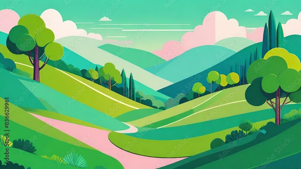 Obraz premium Stylized mountain landscape, vibrant hills