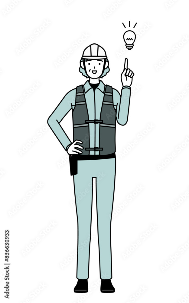 Senior female engineer in helmet and work wear coming up with an idea. Senior female engineer in helmet and work wear coming up with an idea.