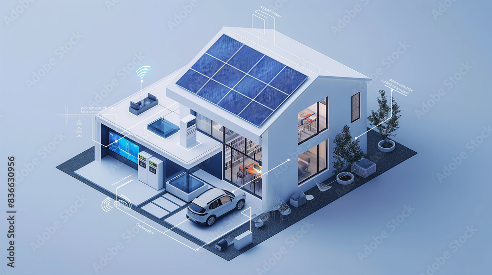 Isometric Home office electricity with battery energy storage system diagram and quantum computing technology ,advanced holographic displays and AI-powered devices smart , cutting-edge technology El Isometric Home office electricity with battery energy storage system diagram and quantum computing technology ,advanced holographic displays and AI-powered devices smart , cutting-edge technology El
