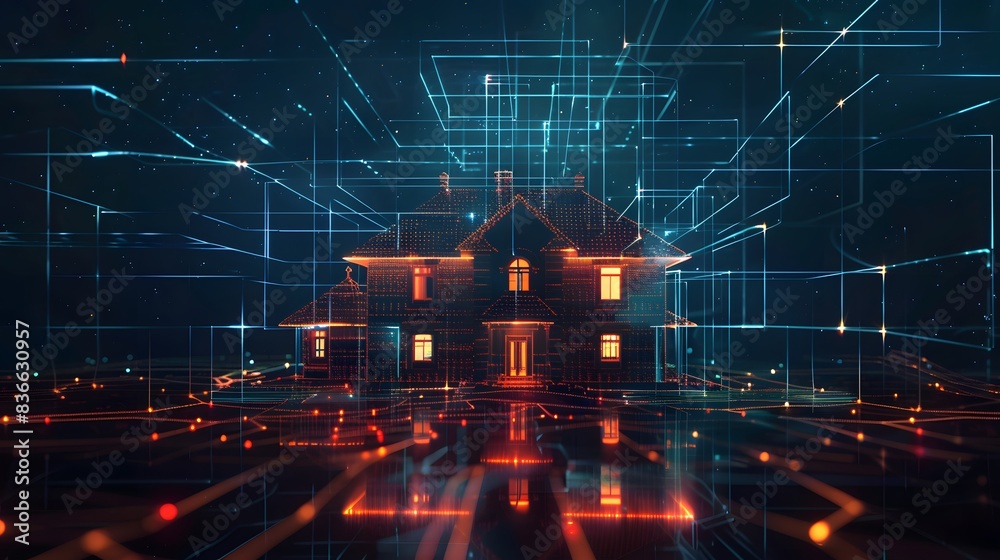 Obraz premium House in a Technology, Smart Home design, House with technology line, which in Generate AI