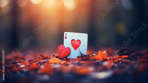 playing cards in the autumn park