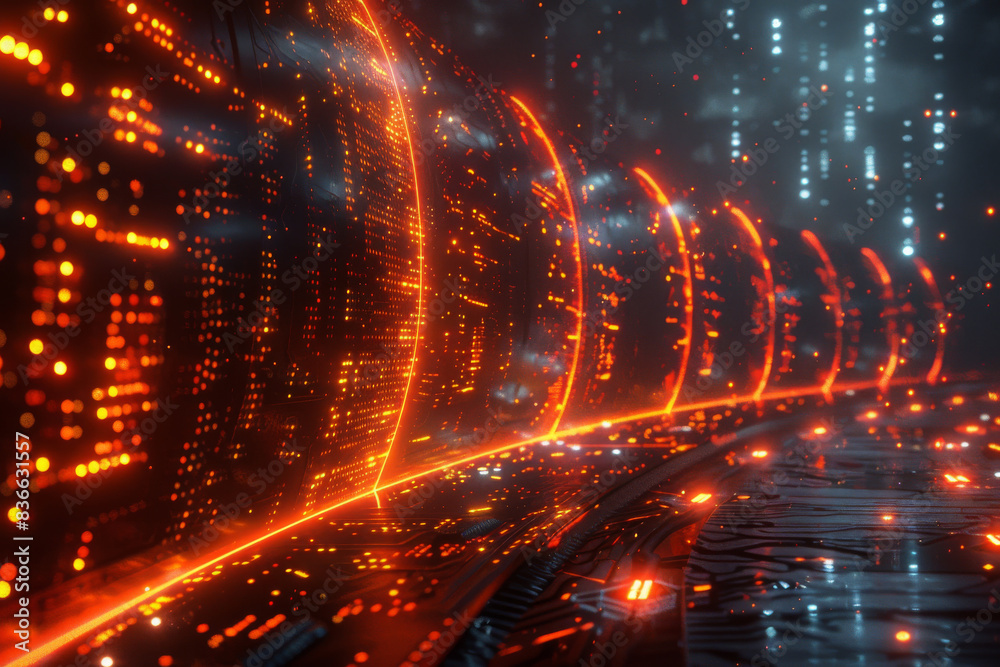 Obraz premium Digital background for tech, AI, neural networks, data, audio, graphics