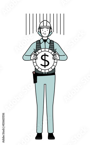 Senior female engineer in helmet and work wear an image of exchange loss or dollar depreciation
