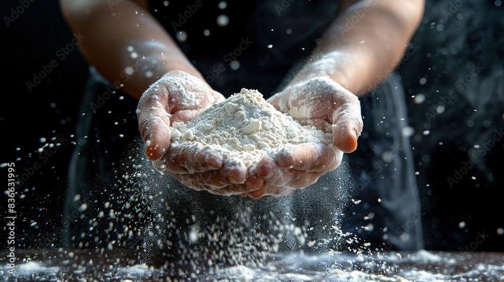 Fototapeta premium One man held flour in his hands
