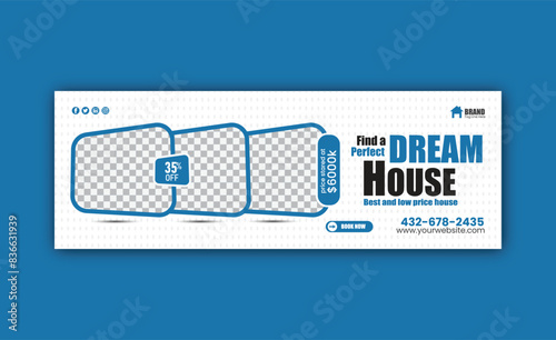 Real estate Facebook cover banner template, Modern real estate Facebook cover and Social media cover vector design template. social media post for real estate business
