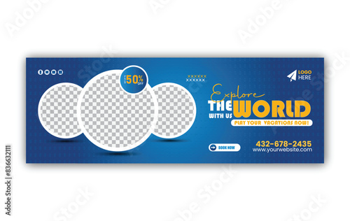 Travel Facebook cover social media banner and web banner template design. Tourism travel Facebook cover banner ads design for travel agency illustrator vector design template