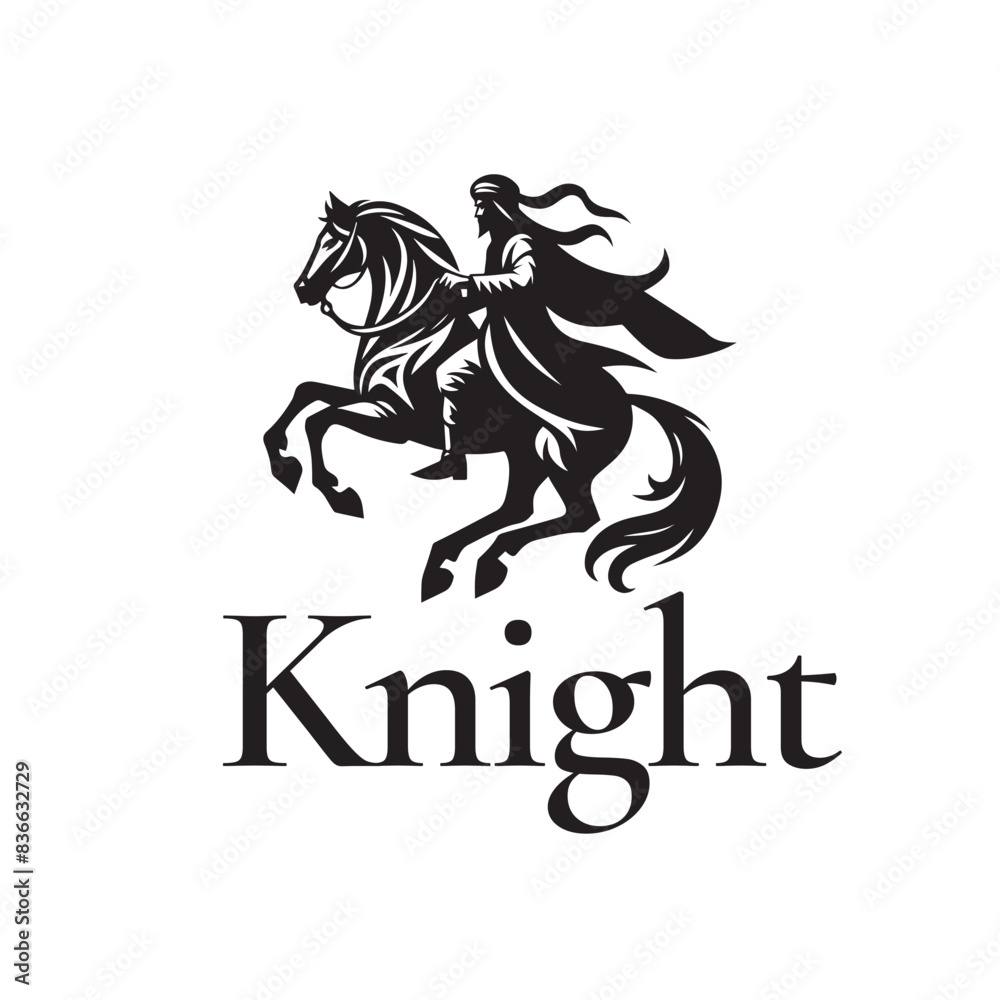Fototapeta premium Silhouette of Arab Muslim Horseman with Horse position ready to run for Arabian Horse Warrior Logo Design
