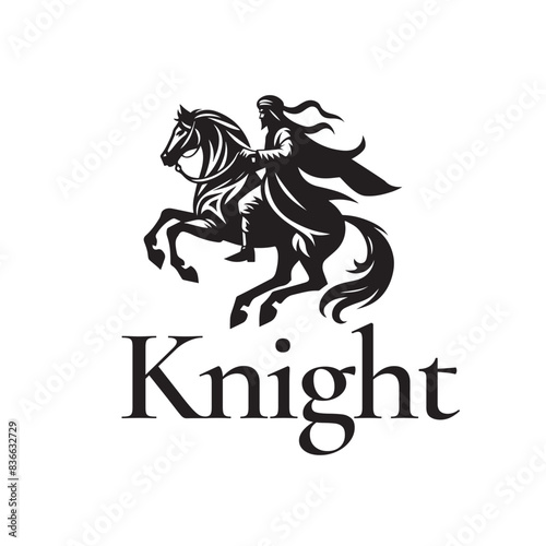 Silhouette of Arab Muslim Horseman with Horse position ready to run for Arabian Horse Warrior Logo Design