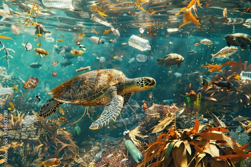 turtle in the sea pollution