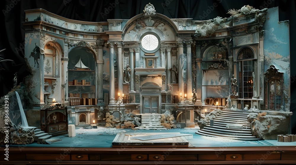 Obraz premium Lavish Baroque-Inspired Desk Layout with Interactive Aspirator and Asphalt Educational Model