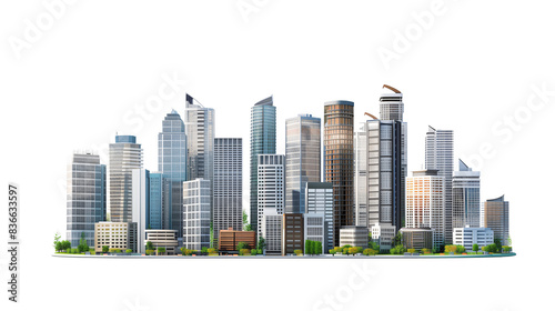 Cityscape buildings on transparent background, modern buildings