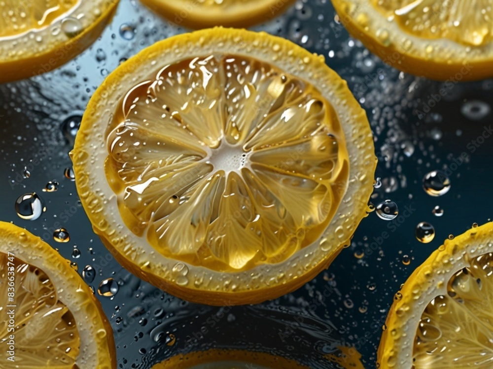 Lemon slices with water drops, opaque background Lemon slices with water drops, opaque background