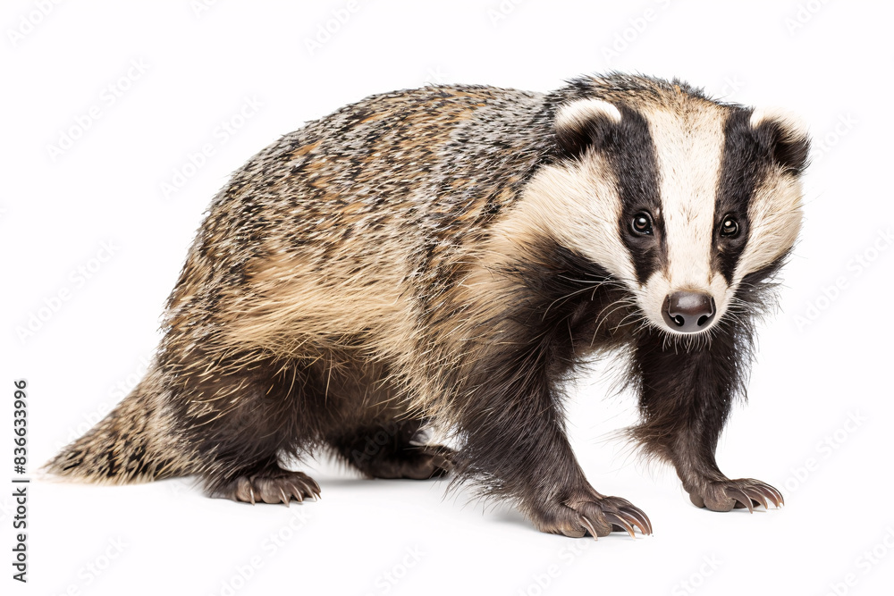 Fototapeta premium Wild badger on white studio background