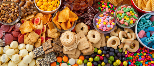 snacks, sweet and candy background, junk fast food unhealthy nutrition photo