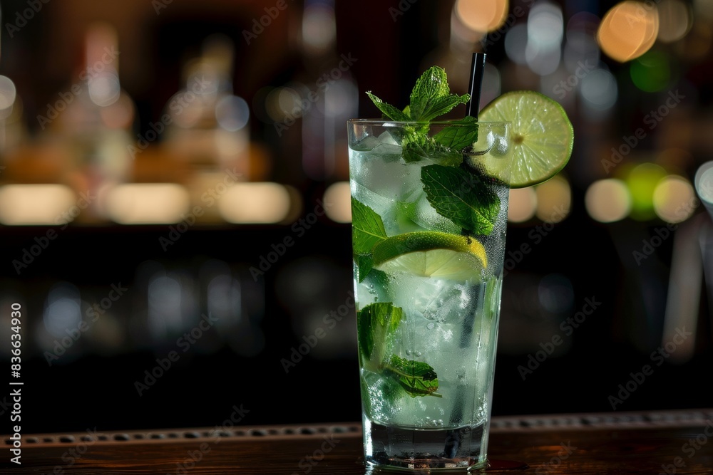 A refreshing mojito cocktail served elegantly in a tall glass. Garnish with fresh mint leaves and lemon slices. A refreshing mojito cocktail served elegantly in a tall glass. Garnish with fresh mint leaves and lemon slices.