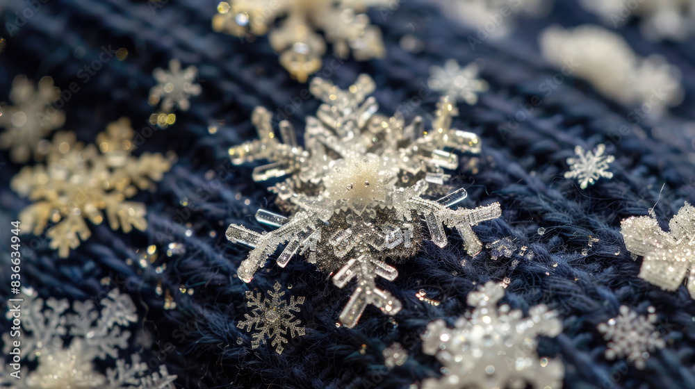Close-Up Shot of Snowflakes on Mittens Close-Up Shot of Snowflakes on Mittens