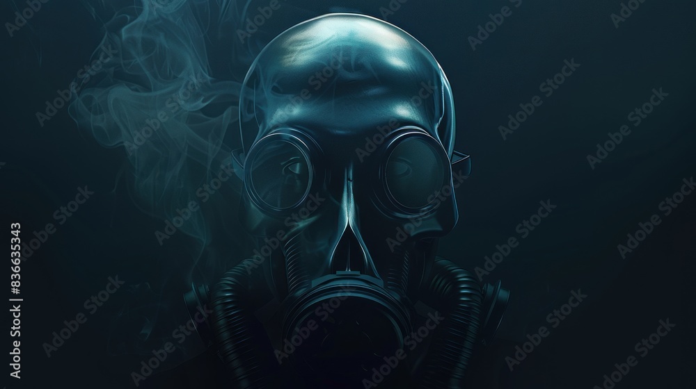 Gas mask depicting a realistic skull with white smoke on a dark background. generative AI image Gas mask depicting a realistic skull with white smoke on a dark background. generative AI image