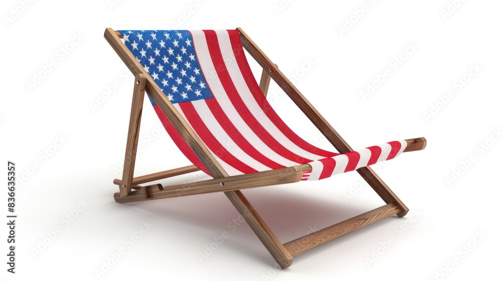 American Flag Beach Chair on White Isolated Background