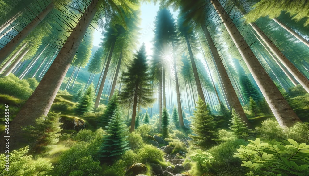 Naklejka premium An image of an Alpine forest canopy