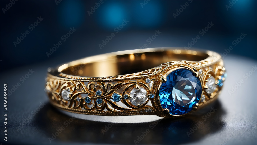 A stunning ring design adorned with a bright blue gemstone A stunning ring design adorned with a bright blue gemstone