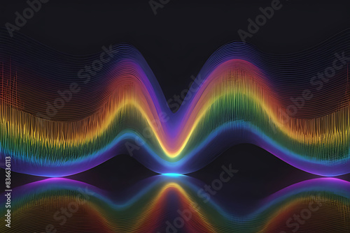 Abstract image, futuristic technology, colorful energy, rainbow light lines on black background.